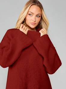MISSGUIDED 宽松针织套头衫，长袖设计，冬季休闲毛衣，舒适保暖 - 酒紅色 - 查看 6