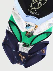 Tween Boys Briefs-Briefs Dinosaur Print Assorted Colors Comfortable Elastic Waistband Soft Stretch Everyday Underwear Random Pack Six Seasonal Four Seasons Holiday 2026 Must Have Gift Active Play School Vacation Playful Graphic Modern Durable