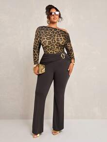 SHEIN SXY Bộ đồ liền thân họa tiết da báo xuyên thấu đơn giản, thanh lịch, gợi cảm hàng ngày, thời trang tối giản, cỡ lớn dành cho nữ mùa xuân và mùa hè - Nhiều màu - Xem 5