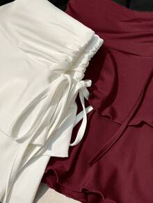 SHEIN EZwear 三件套女士休闲简约褶皱腰A字裙，黑色、白色、酒红色可选，适合音乐会、游轮、夜店等场合。 - 彩色 - 查看 4