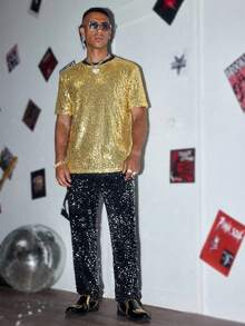 HIMLAND 男士休闲宽松串珠短袖亮片T恤，适合派对、朋友聚会 - 彩色 - 查看 4