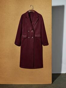 Maija Manteau long bordeaux pour femmes, coupe ample, chaud et doux, style business décontracté pour le bureau, élégant discret, veste urbaine moderne pour le trajet quotidien et le streetwear d'automne/hiver - Rouge foncé - Voir 8