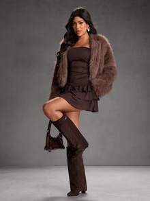 CUCCOO SZL 女士尖头金属装饰时尚过膝长靴，适合日常穿着