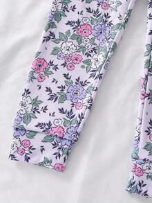 Young Girl' Delicate Purple Rabbit Pattern Short Sleeve Pajama Set - Mauve Purple - View 5