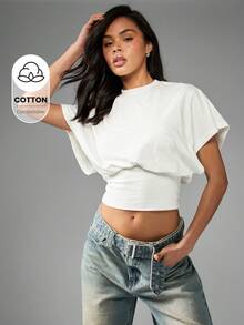 MISSGUIDED Dolman帽袖裁剪上衣合身腰部紧身胸衣背部夏季休闲基本款短袖衬衫节日音乐会街头时尚