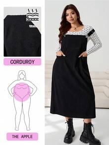 Solflare 2025秋冬百搭无袖连衣裙，可调节肩带，灯芯绒材质，宽松版型，黑色，适合休闲、约会、通勤、派对、居家穿着，都市时尚，多场合皆宜。