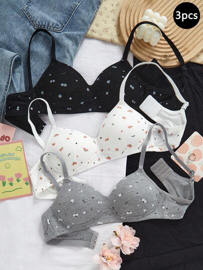 Sujetador inalámbrico con estampado floral de jacquard para adolescentes, sujetador ligero