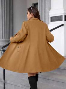 SHEIN Clasi 大码纯色简约日常保暖长袖外套 - 卡其色 - 查看 9