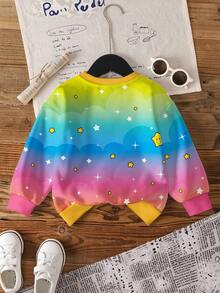 SHEIN X Care Bears 年轻女孩圆领长袖舒适秋冬啦啦熊睡前熊、好运熊、闪光熊、温柔熊卡通可爱彩色彩虹英文字母印花图案卫衣 - 白色 - 查看 2