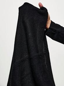 ROMWE MEN Street Life Men's Mysterious Pattern Embroidered Hooded Fringe Trim Knit Sweater - Black - View 7