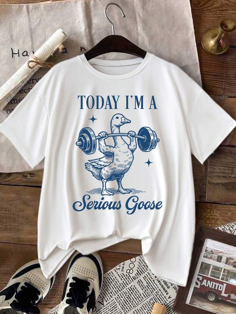 Serious Goose Lifting 健身健身房锻炼图案休闲女式短袖圆领 T 恤