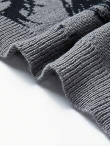 Manfinity ZONE917 Áo len dài tay cổ tròn họa tiết mắt dáng rộng cho nam, mùa thu/đông - Màu xám đen - Xem 7