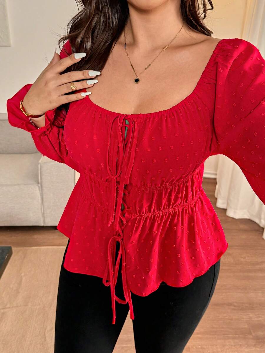 Vionelle Camisa de talla grande con rayas vintage en color marrón - Rojo - Ver 1