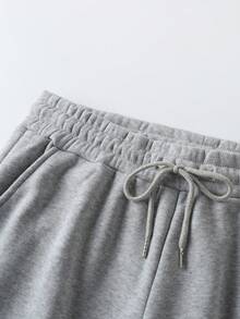 Manfinity Homme 男士休闲字母印花抽绳连帽卫衣和运动裤两件套，保暖内衬，适合日常通勤，秋冬季穿着 - 灰色 - 查看 9