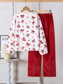 Girls Soft Plush Butterfly Cozy Pajama Set - Red - View 4