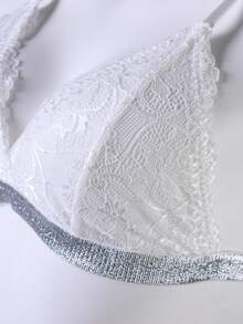 2pcs/Set Lace Charming Romantic Silver Ribbon Women's Lingerie Set - White - View 5