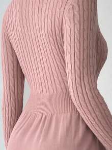 SHEIN Clasi 女士休闲纯色针织连衣裙，秋冬款 - 藕粉色 - 查看 7