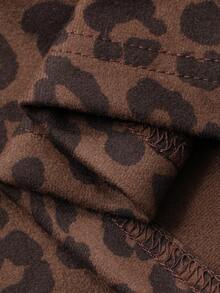 Dazy Plus Plus Size Women Leopard Cartoon Print Loose Contrast Color Matching Pajama Set, Fashionable & Cute Loungewear - Brown - View 4