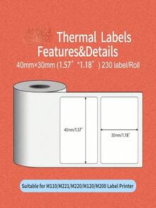 3张/6张热敏标签，30x20mm/40x30mm/50x80mm自粘通用标签带，兼容M110/M221/M220/M120/M200标签打印机，可替换标准覆膜办公标签。 - 白色 - 查看 7