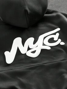 ROMWE MEN Street Life Men's Dropped Shoulder Long Sleeve Casual Letter Embossed Hoodie - Black - View 5