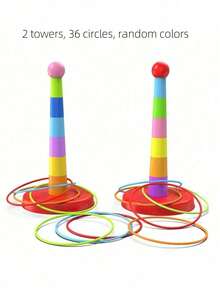 2件套塑料套圈游戏套装，彩色运动圈，适合户外嘉年华派对游戏、成人家庭后院活动、手眼协调玩具、趣味露营海滩生日礼物，适合所有年龄段 - 彩色 - 查看 15