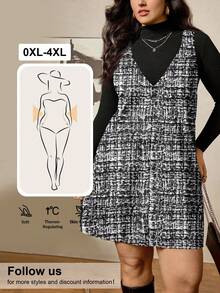 SHEIN LUNE Abiti da donna taglie forti per vacanze, comodi e rilassati, a righe bianche e nere, stile casual con collo rotondo, senza maniche, vita annodata, stile casual e alla moda per l'estate. Abito casual estivo da donna. Costumi di Ognissanti per donne. Abiti invernali da donna. Tuniche lunghe da donna. Abiti in tweed da donna. - Multicolore - Visualizzare 3