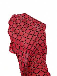 SHEIN Clasi Váy dài tay màu đỏ thanh lịch đính đá Rhinestone cỡ lớn - Đỏ - Xem 5