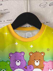 SHEIN X Care Bears 年轻女孩圆领长袖舒适秋冬啦啦熊睡前熊、好运熊、闪光熊、温柔熊卡通可爱彩色彩虹英文字母印花图案卫衣 - 白色 - 查看 3