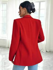 Lumivelle Áo khoác blazer công sở tay dài cổ tròn trơn màu dành cho nữ - Đỏ - Xem 2