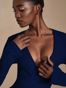 JIAN LASALA Vòng cổ đính cườm hình học tối giản - Vàng một lớp hình chữ Y - Xem 2