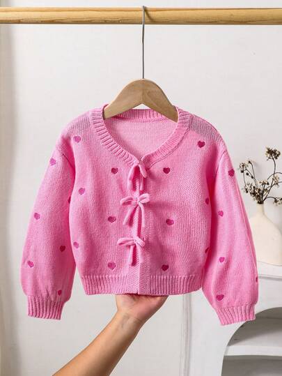 SHEIN Gestrickter Pullover für Kleine Mädchen, Schleifen-Dekor, süß & lässig, weich & bequem, vielseitig, geeignet für Zuhause, Partys und Feierlichkeiten