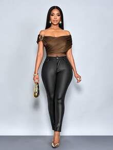 SOLERSUN Tuta elegante e sexy da donna con accessori in metallo in vita, adatta per l'ufficio e il tempo libero, manica lunga, colore marrone, ideale per feste e occasioni speciali - Castano - Visualizzare 8