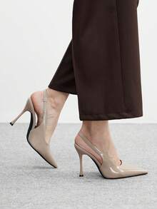 CUCCOO BIZCHIC Minimalist Solid Color Closed Toe Stiletto Heel Women Pumps For Christmas - Apricot - View 3