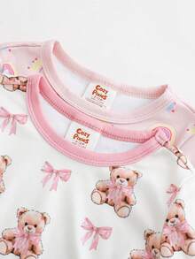 Cozy Pixies 女婴四件套贴身睡衣套装 - 波点、彩虹、爱心情人节图案圆领长袖上衣和松紧腰长裤 - 彩色 - 查看 4