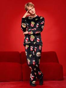 Notgurli Pluszowy, zabawny zestaw piżamowy dla mężczyzn z burgerem, frytkami, napojem gazowanym i popcornem - Wielokolorowe - Zobacz 1