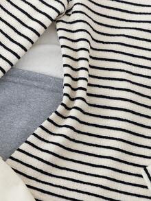 SHEIN Teen Girls T-Shirts Stripe Half Zip Casual Minimalist Knit Long Sleeve - Pink - View 5