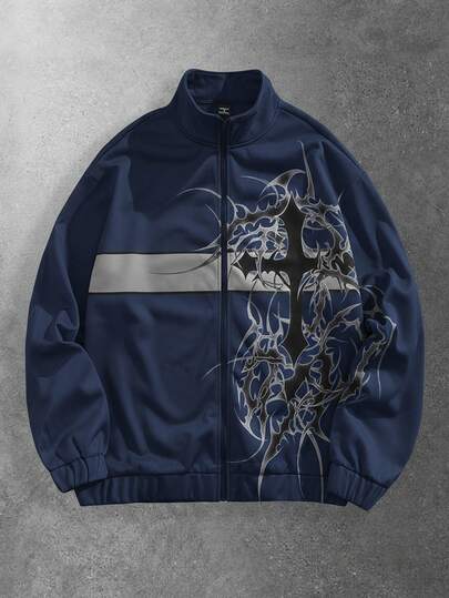 Street Life Men's Fashionable Casual Zip-Up Graphic Sweatshirt