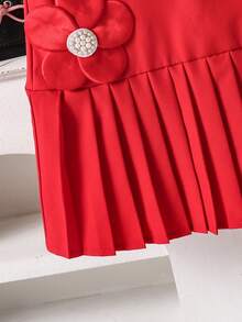 Vestido sin mangas de color rojo sólido para niñas - Rojo - Ver 5