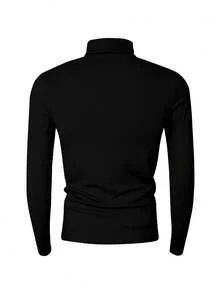Manfinity Men's Fashionable NY Embroidery Turtleneck Long Sleeve T-Shirt, Autumn/Winter - Black - View 2