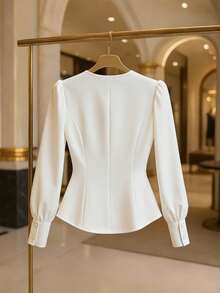 GlowEve Elegant Round Neck Ruffle Puff Sleeve Women Blouse