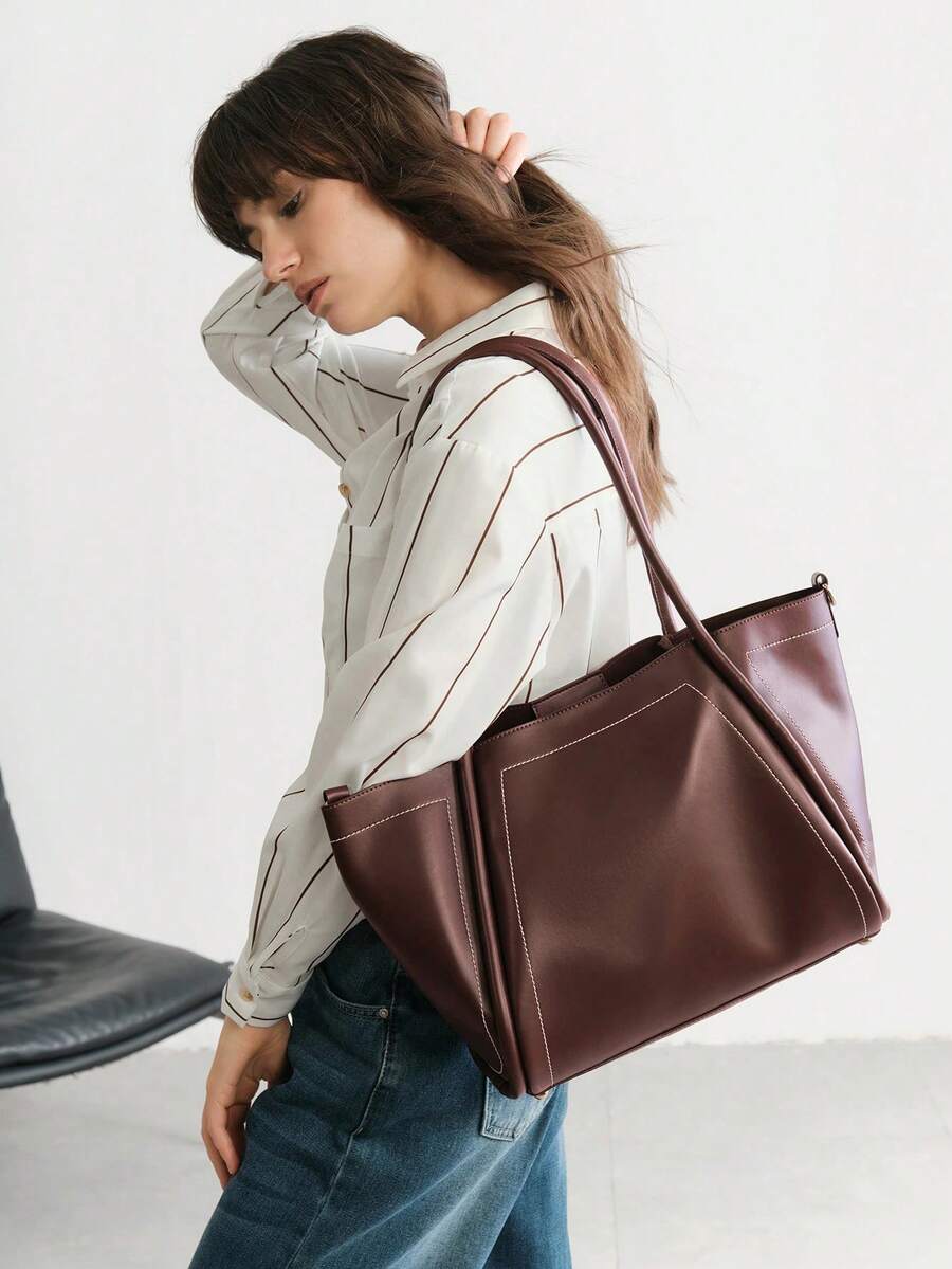 SHECARRY BOLSO DE HOMBRO PARA MUJER DE GRAN CAPACIDAD Y USO CASUAL PARA IR AL TRABAJO - Café integral - Ver 1