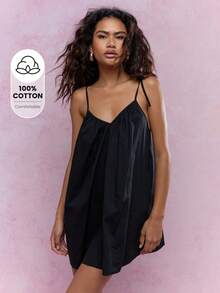 MISSGUIDED 音乐节泡泡下摆系带吊带迷你连衣裙 - 黑色 - 查看 1