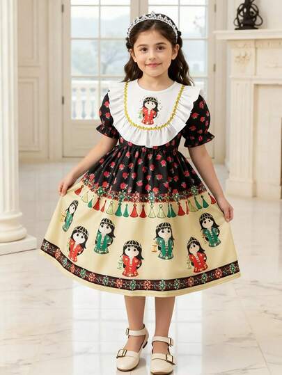 SHEIN فستان بأسلوب الشرق الأوسط للفتاة الصغيرة، مع تفاصيل تصميم لطيفة، أكمام منتفخة لا تثقل الكتفين، مما يخلق جوًا حيويًا. تتدفق تنورة الخصر بلطف على خط الخصر، تتأرجح مثل بتلات الزهور عند الجري، وتبدو متواضعة عند الوقوف ولكن حيوية مثل ملاك صغير عند الحركة. سواء للمناسبات أو التجمعات العائلية أو الخروجات اليومية، يسمح هذا الزي للطفل بإظهار أسلوب فريد مستوحى من الشرق الأوسط بكل راحة.