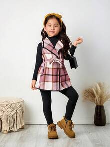 Emery Rose Kids Emery Rose Kids 3件套女童都市时尚格子外套、长袖T恤、裤子套装，适合休闲外出、派对、度假等场合，秋冬季 - 粉色 - 查看 8