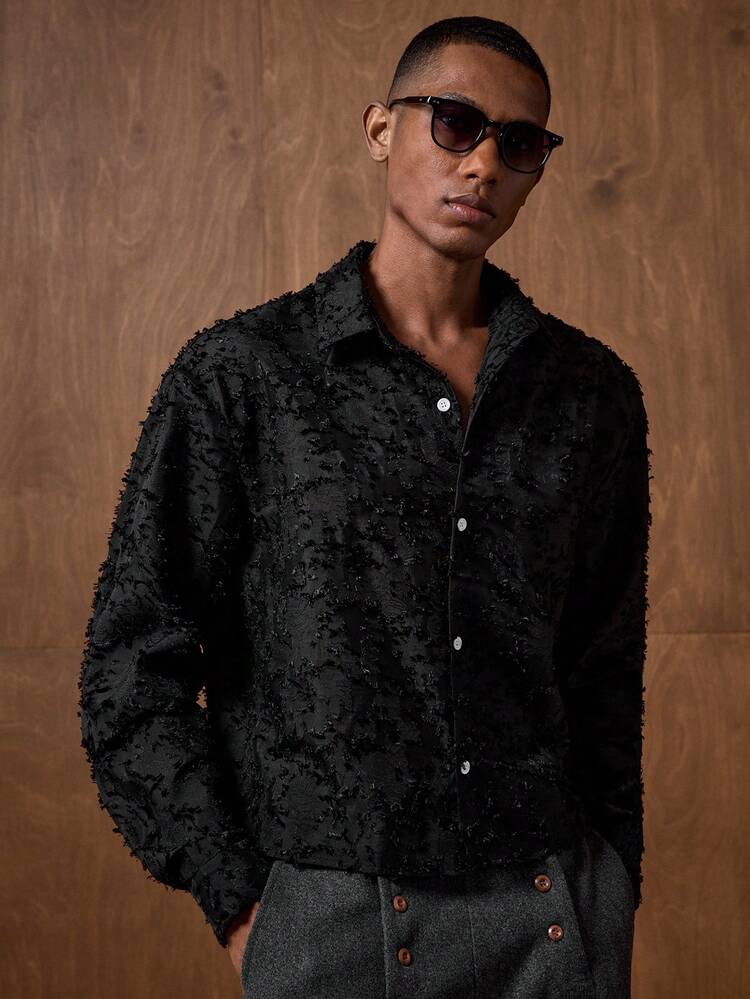 Men's White Floral Jacquard Casual Loose Fit Long Sleeve Collared Shirt, Suitable For Summer, Autumn, Vacation, Daily Wear, Party, Couple Outfits, Men's Gift