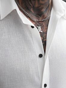 Manfinity Homme 男士白色休闲亚麻长袖衬衫 - 白色 - 查看 3