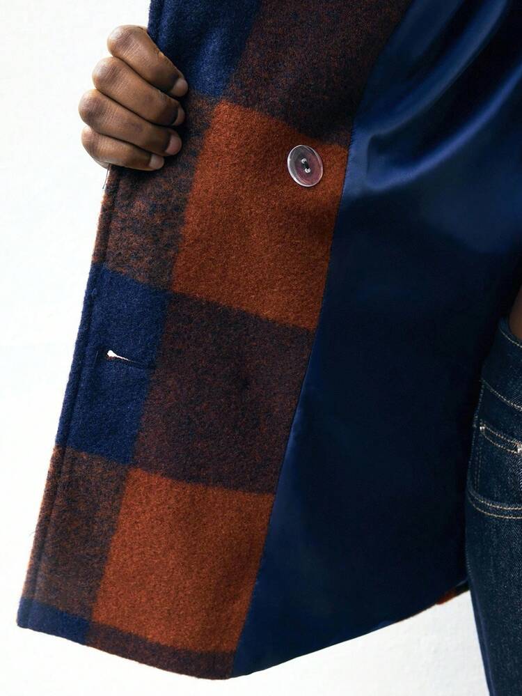 SHEIN Maija MAIJA Elegant Classic Tweed Double Breasted Long Sleeve Tweed Coat