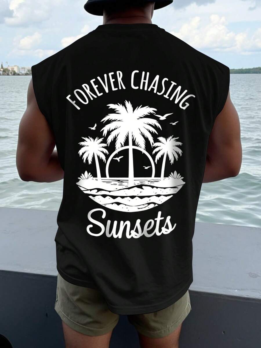 Manfinity RSRT Plus Size Men's Tropical Print Casual Vacation Tank Top - Black - View 1