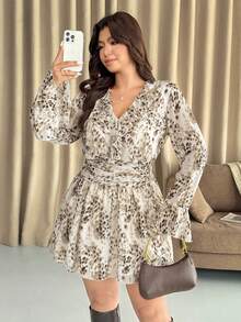 Vionelle Váy voan họa tiết da báo Pháp lãng mạn cỡ lớn, Xuân/Thu - Nhiều màu - Xem 6