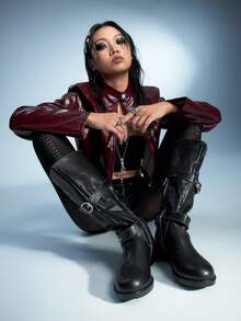 Sugerpunk Women's Fashion Adjustable Buckle Knee-High Boots For Christmas - Black - View 6